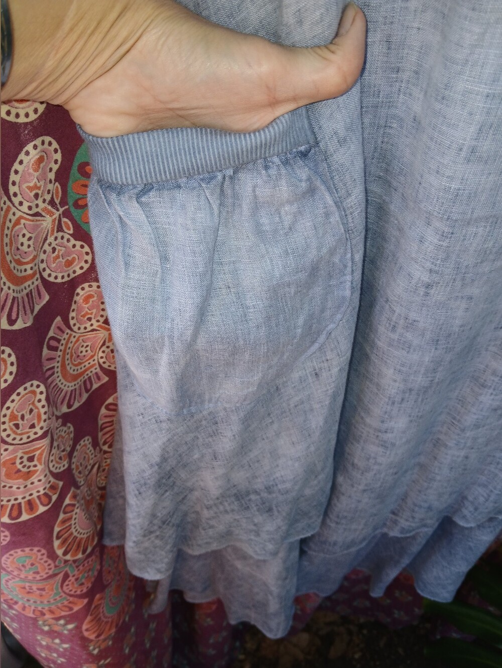 INIZIO Light Wash Asymetrical Sleeveless 100% Italian Linen Maxi Dress - Picture 3 of 8